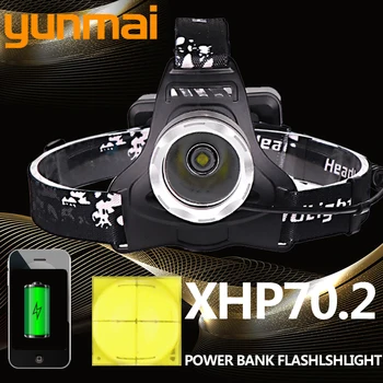

2810 Original XLamp XHP70.2 LED 32W power bank Led headlamp The best brightest powerful head lamp flashlight lantern