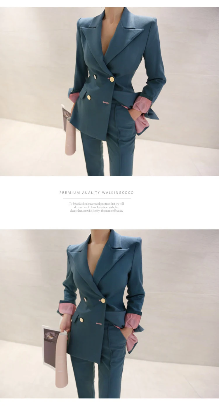 H Han queen/Осенняя новинка, Женская официальная рабочая одежда, комплект из 2 предметов, тонкий элегантный деловой костюм из двух предметов,, ретро, сплошной цвет