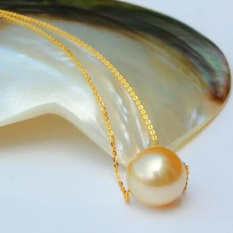 

free shipping noble jewelry gorgeous round south sea 12-13mm gold pearl necklace 14k