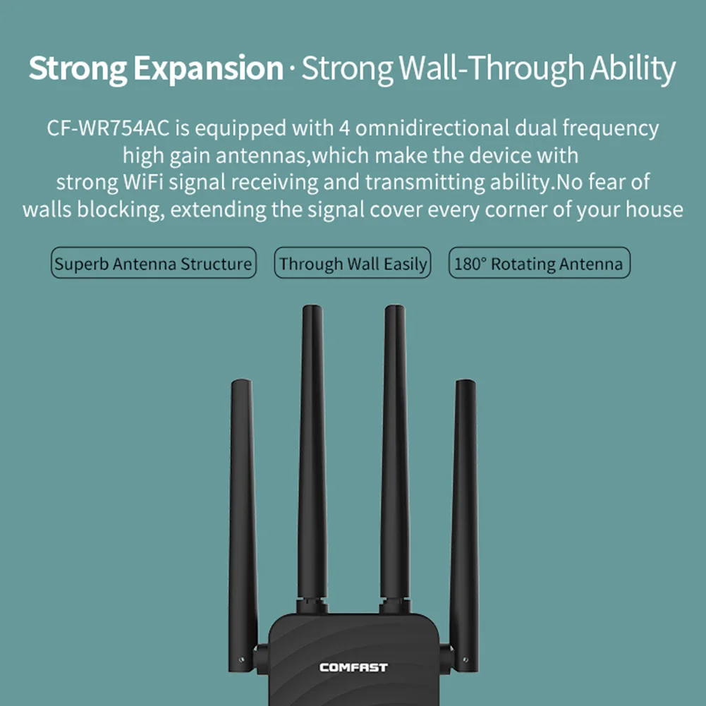 WR754AC двухдиапазонный Интернет домашний Стабильный wifi расширитель диапазона беспроводной ретранслятор 1200 м сетевой Усилитель сигнала Усилитель офиса