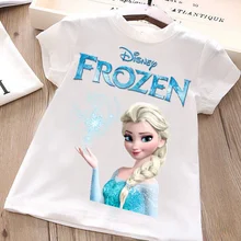 Camiseta de manga corta con estampado de Frozen para niños y niñas, ropa de algodón con estampado de Frozen, Anna y Elsa, de verano