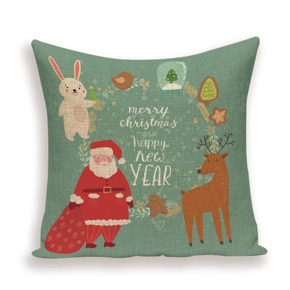 Merry Christmas Cushion Cover Christmas Tree Pillow Case Deer Linen Home Decoration Bed Pillow cases Pillows Cushions Cojin - Color: L1690-3