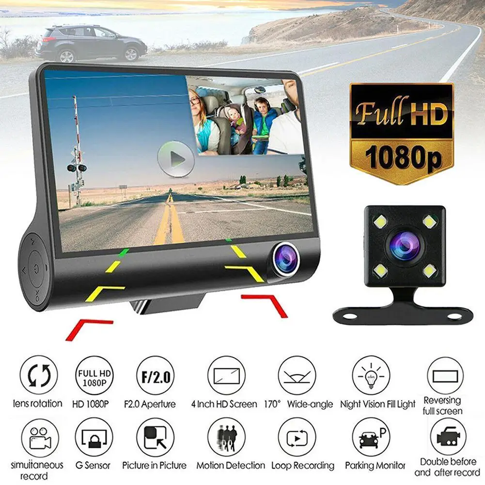 Zeepin 3 Камера авто DVR двойной объектив с заднего вида 4 дюйма 1080P 170 градусов водонепроницаемый g-сенсор циклическая видео парковка монитор Dash Cam