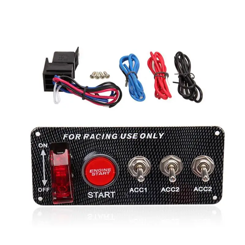 

New Carbon Fiber Racing Car Engine Start Push Button Ignition Switch Panel 12V Led Toggle Switch Panel 4 In 1 Car Modification