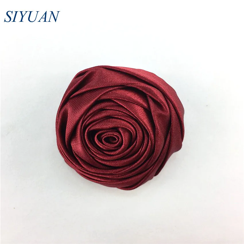 23-wine red 10 шт./лот 5 см свернутый атласный цветок бутон розы цветок с зажимом для волос Розничная аксессуары для волос свадебный букет декоративный FH44 - Цвет: 23-wine red