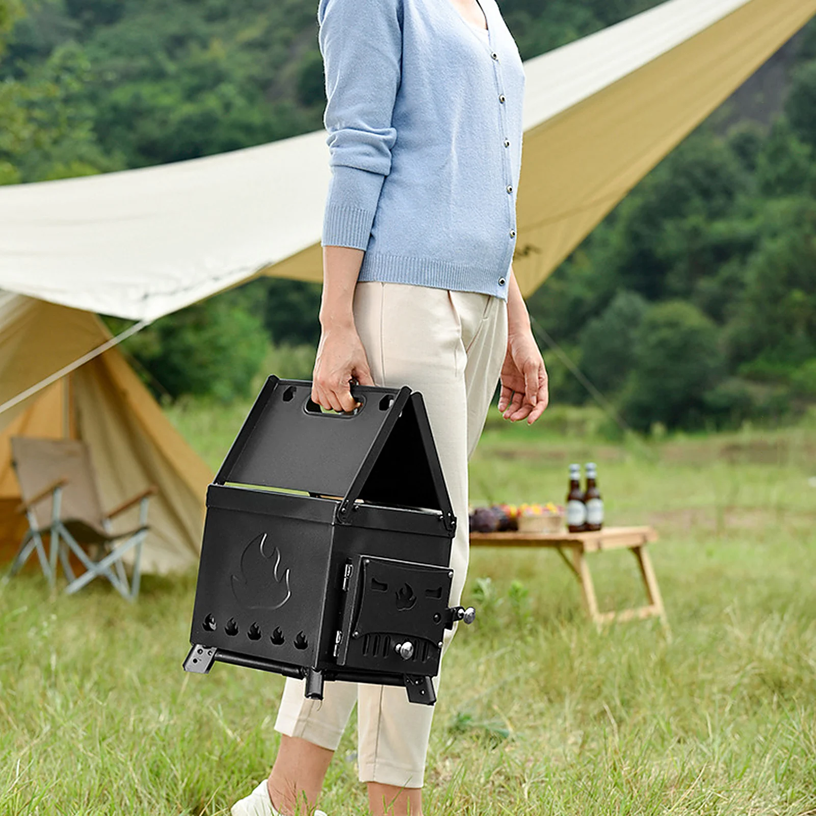Portable Foldable Wood Burning Stove Heavy Duty Removable Camp Tent Stove  with Chimney Pipe for Tent Shelter Heating Cooking - AliExpress
