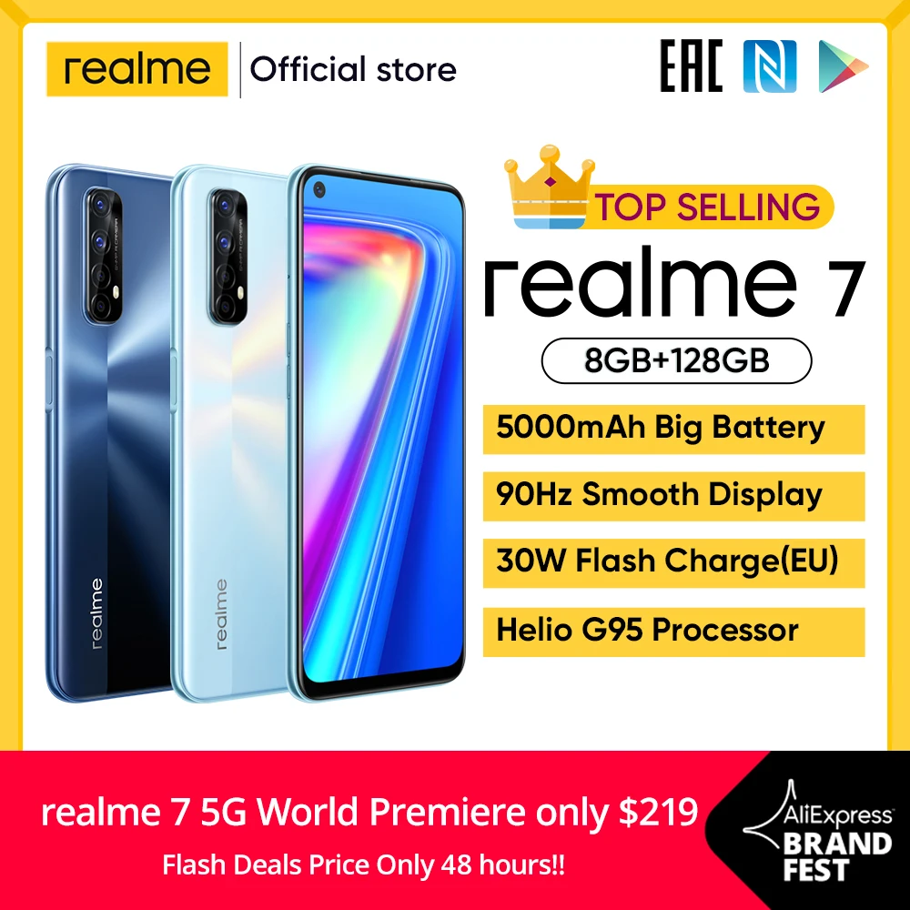 Realme 7 глобальная версия мобильный телефон 30 Вт Быстрая зарядка смартфон 8 ГБ ОЗУ 128