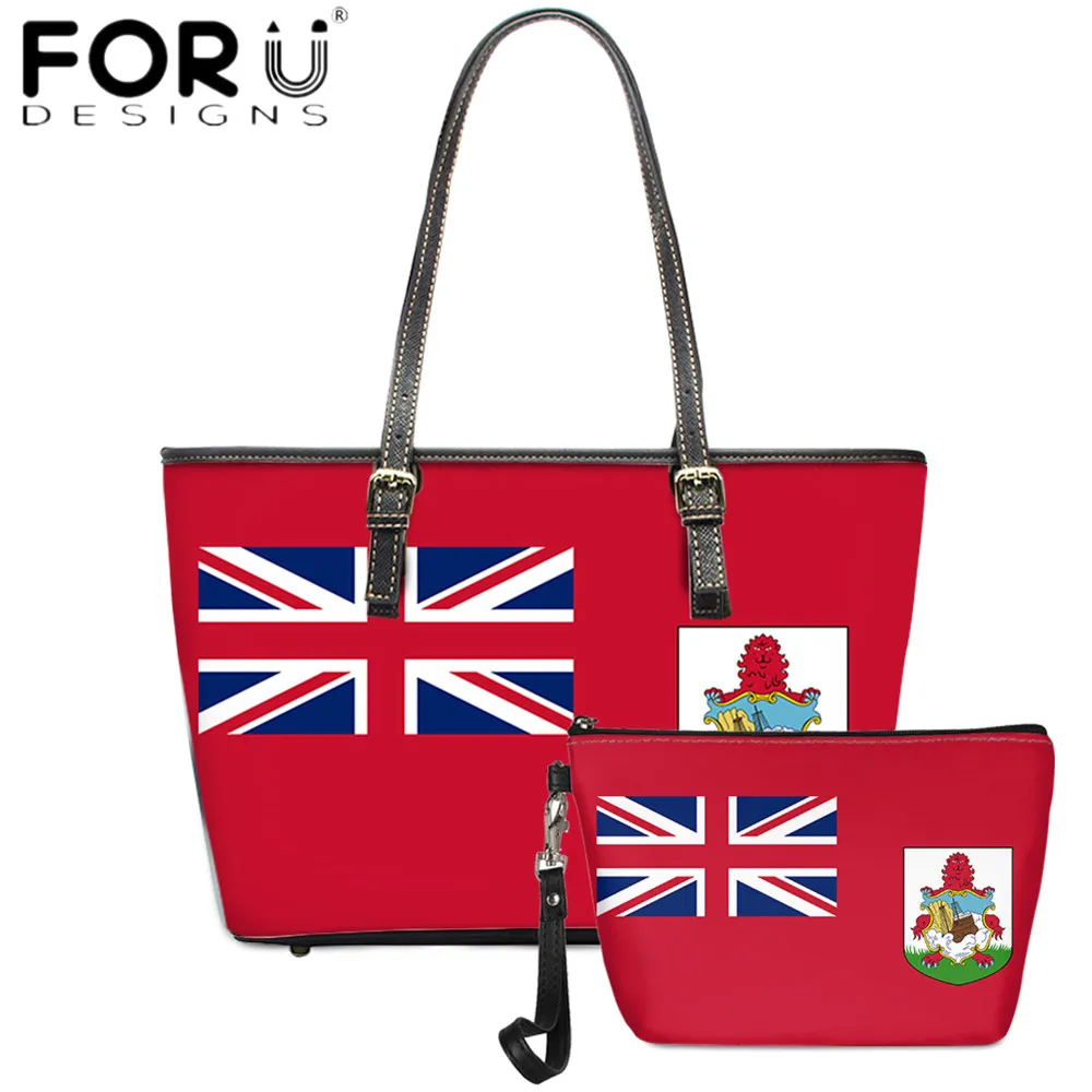 

FORUDESIGNS New Trend Women Luxury PU Leather Handbags Set Bermuda Flag Printing Ladies Totes Bag Female Shoulder Sac A Main