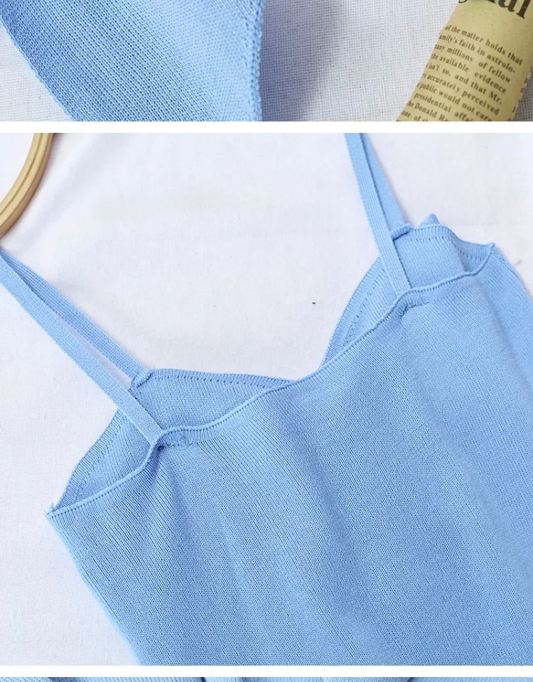 New Summer Womens Clothes Bow Straped Solid Pattern Knitted Camis Girls Lady Elegant Camisoles Tops Crop Top