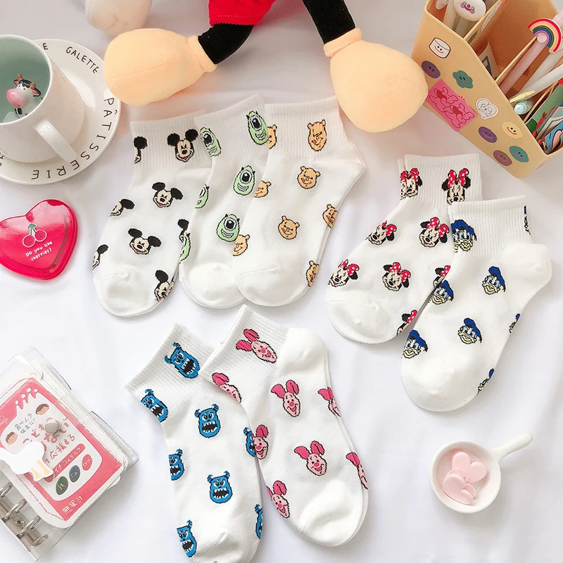 Calcetines tobilleros con dibujos de Disney para mujer, de algodón, con dibujos de animales, Mickey, pato, para verano, 1 par