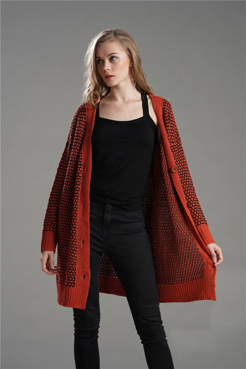 Fitshinling Boho клетчатый длинный кардиган вязаный тонкий пуговицы оранжевый вязаный жакет женский зимний свитер кардиганы для женщин