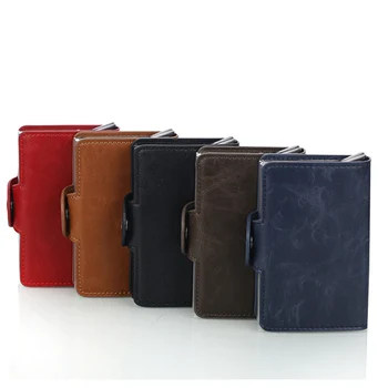 

1 Piece Pu Leather Cizicoco RFID Crazy Horse Mini Wallet Security Information Double Box Aluminum Credit Card Holder Metal Purse