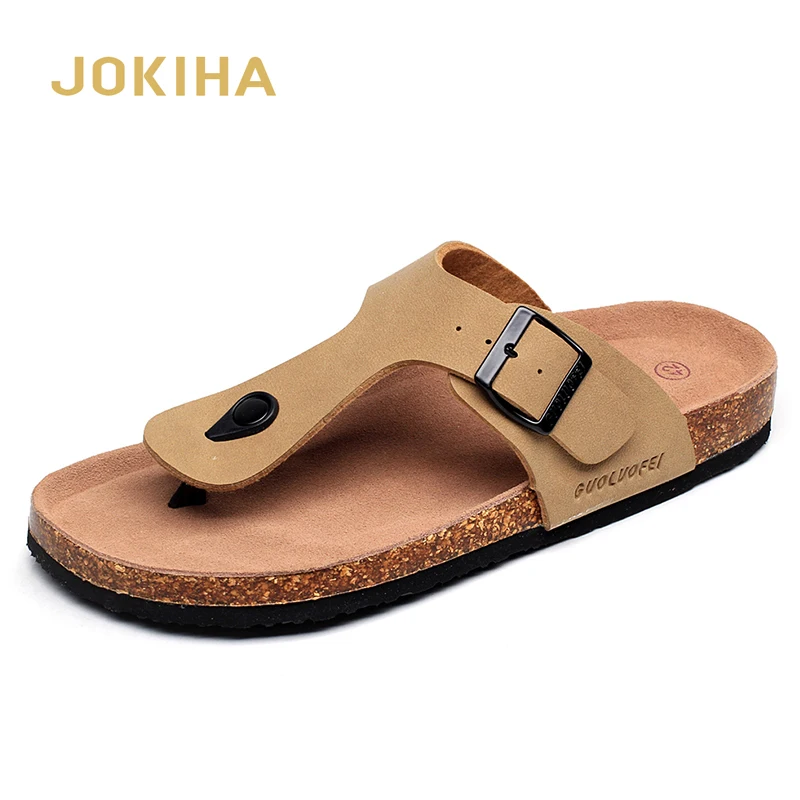 2021 New Men's PU Leather Mule Clogs Slippers High Quality Soft Cork Flip Flops Buckle Slides Footwear For Men Women Unisex | Обувь