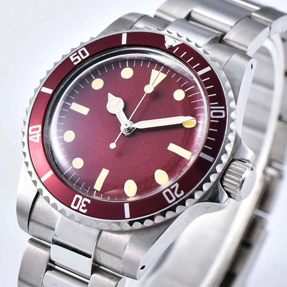 Часы мужские Ретро автоматические механические 40 мм антикварные часы черный алюминиевый лист ободок светящаяся ручная цепочка шелковый браслет 007