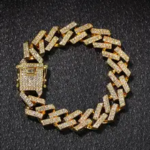 Лидер продаж кубинская цепочка 15 мм золотой цвет полный горный хрусталь мужской браслет модные ювелирные изделия