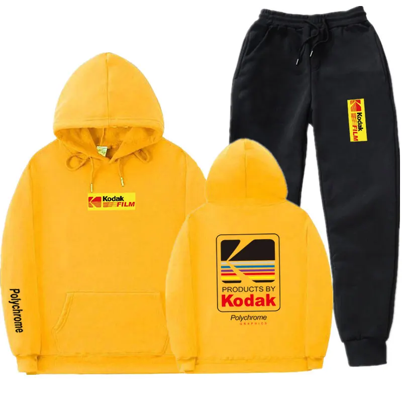 Yellow MK98 Японский уличная Толстовка Комплект Спортивный костюм для мужчин термальная спортивная одежда наборы Kodak толстовки и брюки Повседневный свитер спортивный костюм - Цвет: Yellow MK98