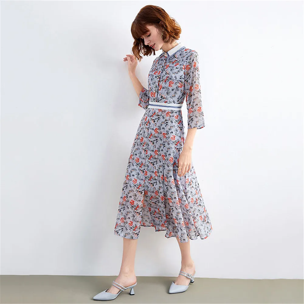 Женское шифоновое платье миди в стиле бохо с цветочным принтом элегантные