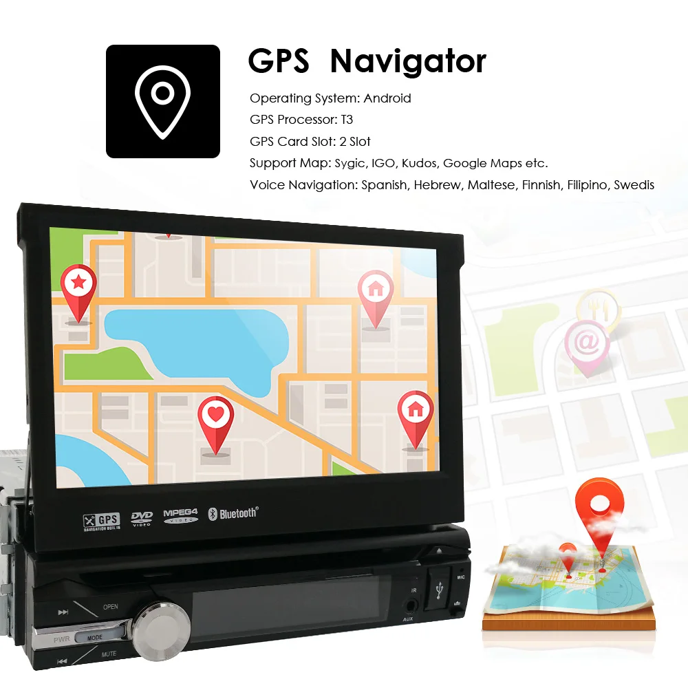 Best Universel 1 din 7‘’Android 9.0 Quad Core  DVD  GPS navigation 2GB RAM  32GB ROM Support Wifi,OBD2,DAB,DVR,Free camera,map 4