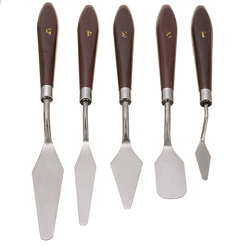 5Pcs Cream Mixer Scraper Spatula Pastry Cake Decorating Tool Stainless Steel Wood Handle Bakeware T