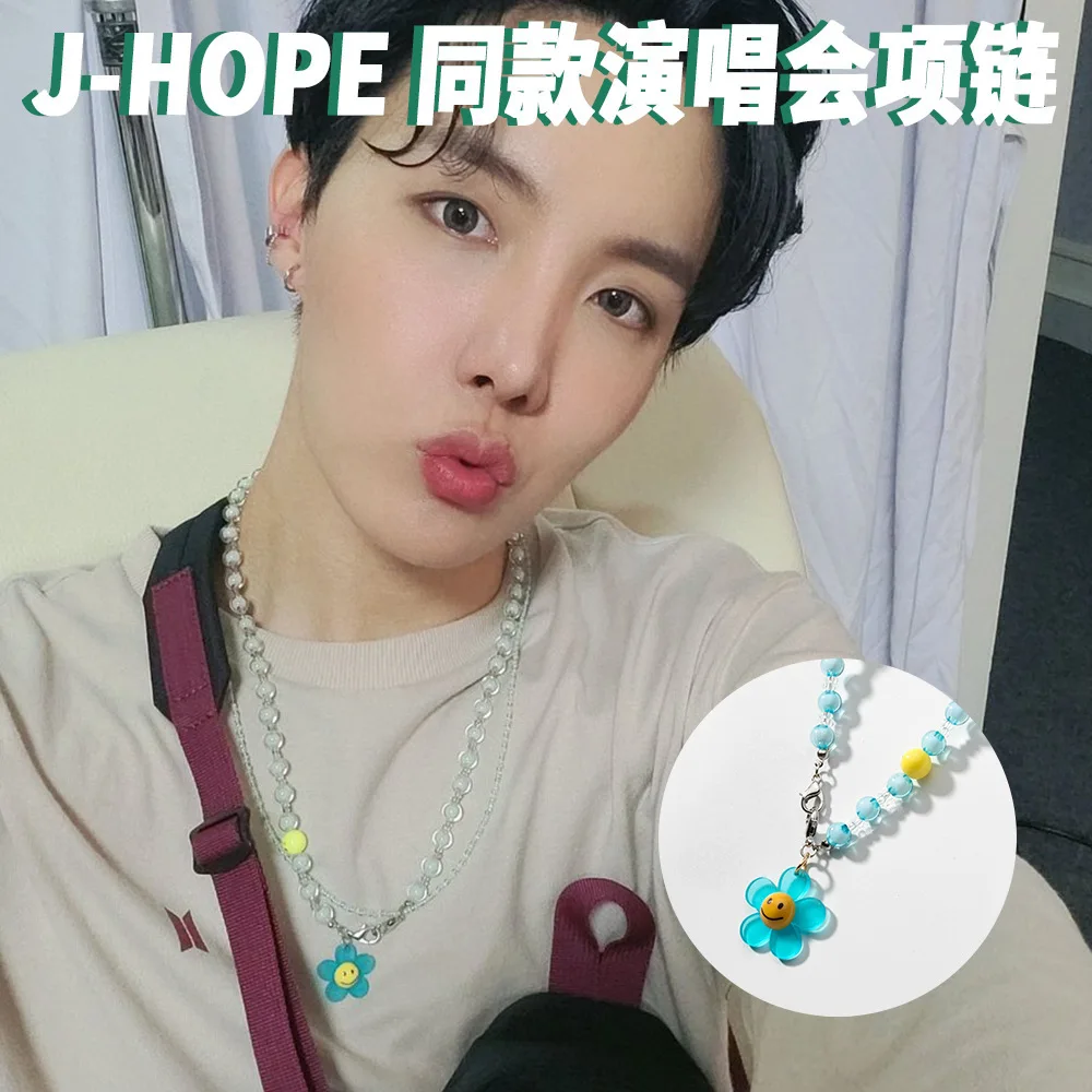 Kpop Jhope Same Blue Smile Flower Pendant Necklace Bangtan Boys Jewelry Map Of The Soul On Fashion Beads Necklace Cute Design Pendant Necklaces Aliexpress