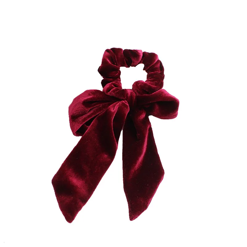 B-7 Wine red Новинка, однотонный шарф для волос с жемчугом, резинка для волос, веревка для женщин и девочек, аксессуары для волос, бархатные эластичные резинки для волос, резинки для волос, держатель для конского хвоста - Цвет: B-7 Wine red
