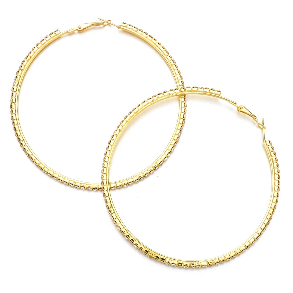 Gold Женские большие круглые серьги-кольца, стразы, золотой, серебряный, геометрический круг, роскошные висячие серьги с кристаллами, массивное ювелирное изделие - Окраска металла: Gold