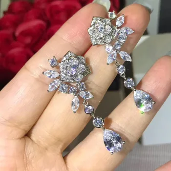 

S925 sterling silver jewelry fashion micro inlaid zircon long tassel earrings for women