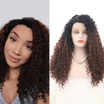 

QUINLUX WIGS Synthetic Lace Front Wig For Black Women Ombre Afro Brown Curly Wigs Heat Resistant Fiber Cosplay African Hair