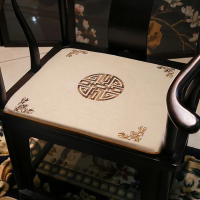 Вышитый китайский счастливый Рождественский стул подушка кресло обеденный стул противоскользящая Подушка сиденья хлопок лен диван подушка сиденья - Цвет: natural color