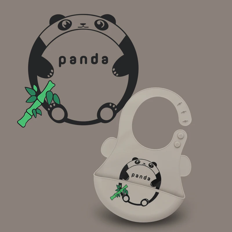 panda Мягкий силиконовый нагрудник для кормления водонепроницаемый регулируемый защелки Мультяшные детские нагрудники для младенцев и малышей с карманом для еды - Цвет: panda