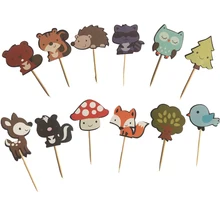 24pcs Woodland Animal Friends Cake Toppers Cupcake Toppers Picks for Birthday Wedding Party Cake Food Dessert Decoration