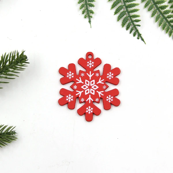 Red Snowflake 12 шт./Партия DIY напечатанные белые и красные рождественские деревянные подвески, украшения, детские рождественские подарки, рождественские елки, украшения, принадлежности для украшения - Цвет: Red Snowflake