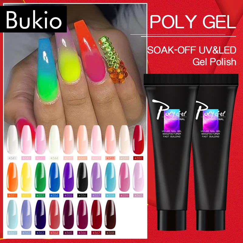Bukio PolyGel Французский прозрачный дизайн ногтей Цвет пряди с креплением на