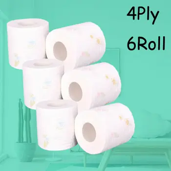 

2020 Newest Hot 4 Ply 6 Rolls Toilet Paper Bulk Rolls Bath Tissue Paper Household Bathroom Soft