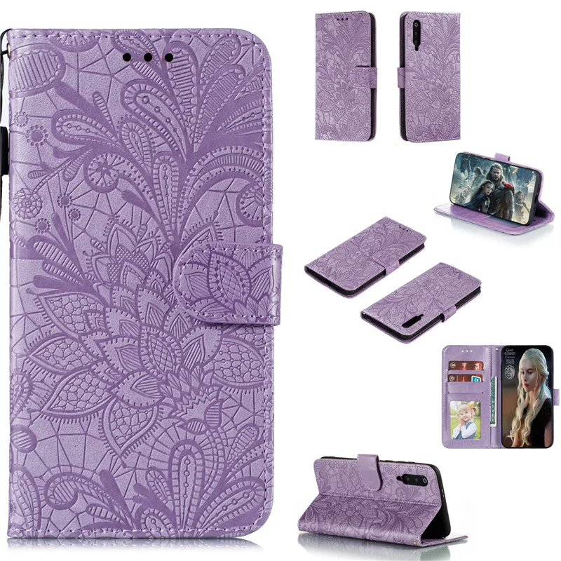 

3D Lace Flower Flip Leather Case for Xiaomi Redmi Note 10 8T 8A CC9 Pro Soft Phone Cover Solid color Wallet Book Cases Wholesale