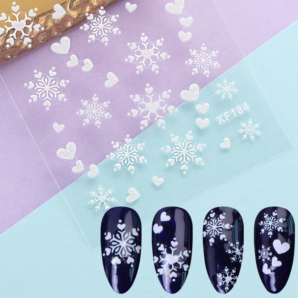 

5PCS Self Adhesive White 3D Holographic Foils 3D Nail Sticker Transfer Decals Winter Christmas Tips Nail Art Decor Accessory