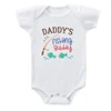 Cotton Newborn Baby Boy Girl Short Sleeve Romper Letter Print Daddy's Fishing Buddy Romper Outfits Summer Baby Clothes White 5