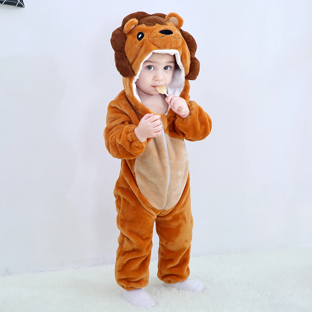 Одежда для маленьких девочек; детские комбинезоны с изображением животных; костюм для новорожденных; одежда для малышей с капюшоном и рисунком панды; Пижама-комбинезон для малышей; зимний комбинезон для мальчиков - Цвет: Lion