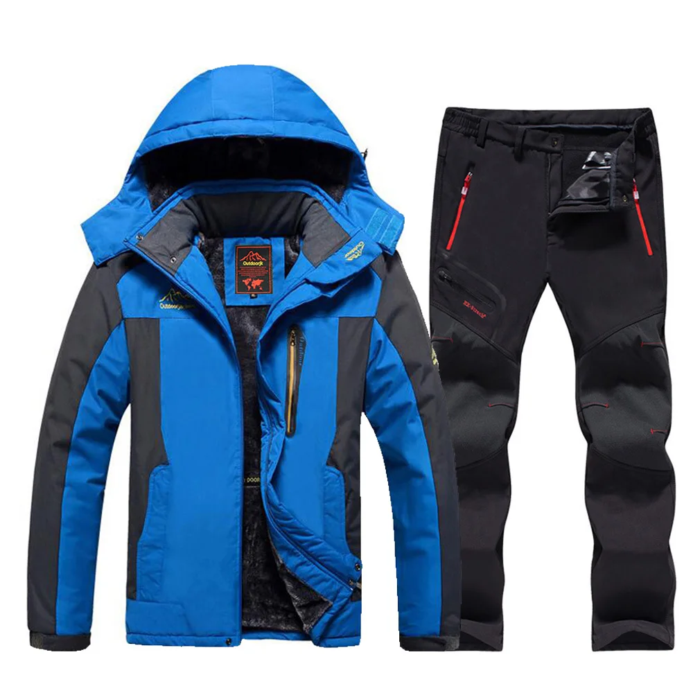 Men Ski Suit Winter Waterproof Windproof Jacket Thicken Warm Snow Clothes Sets 