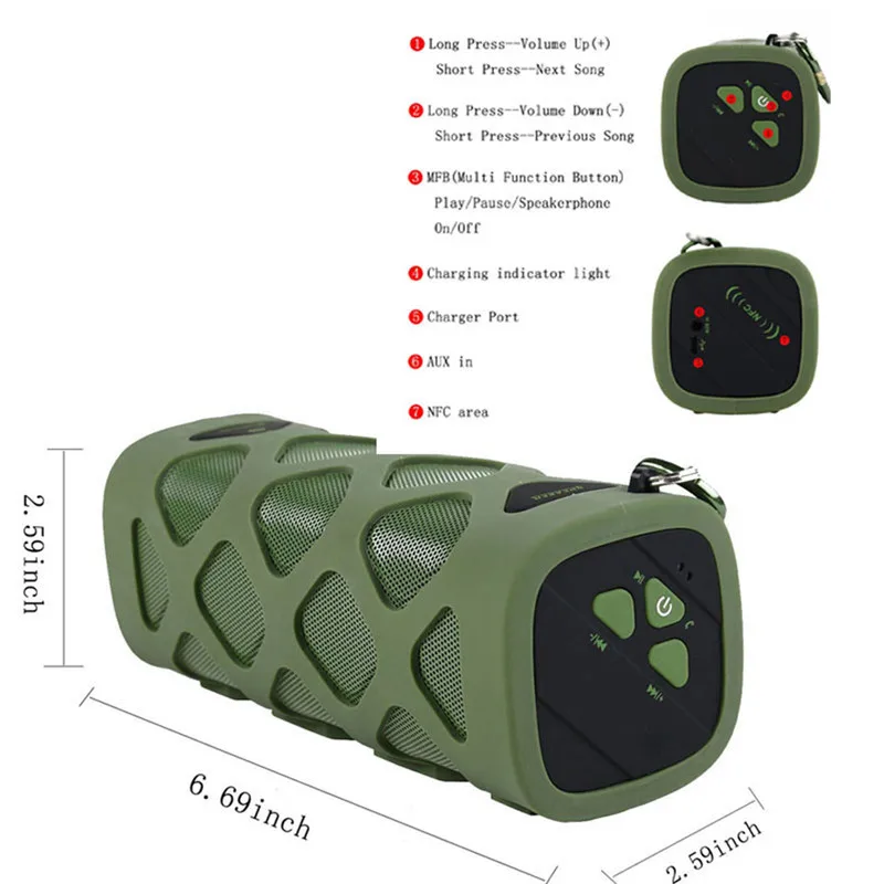 VOBERRY Wireless Portable Bluetooth Speaker Waterproof Loud Speaker With NFC Stereo Subwoofer Speakers Shockproof#2