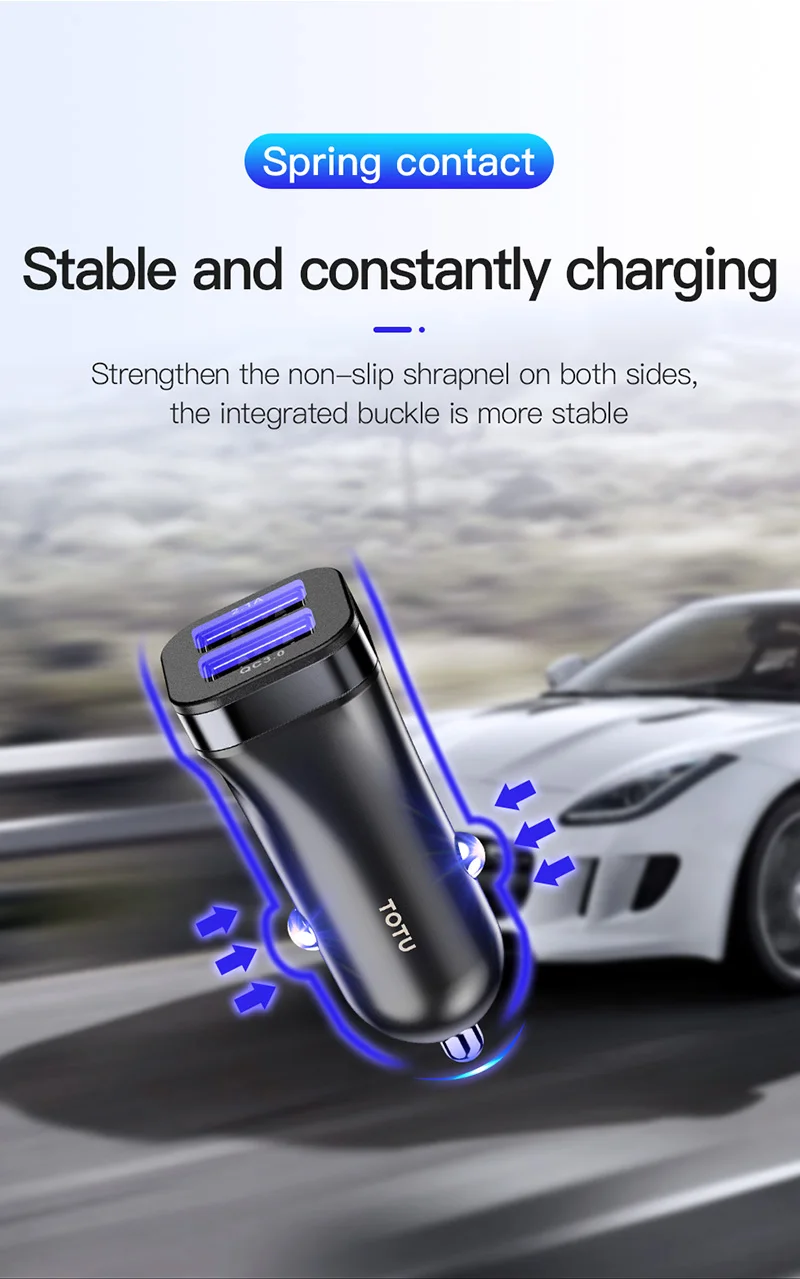 TOTU 3.0 Quick Car USB Phone Charger For iPhone 11 Pro Max Xiaomi Huawei Dual USB Port Fast PD Car Phone Charger Holder