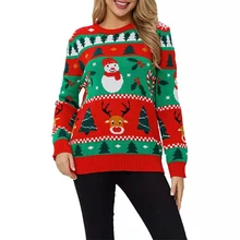 

2021 new Christmas crew neck sweater women's loose casual Christmas tree Snowman Pullover crew neck sweater