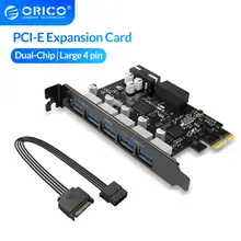 ORICO USB 3.0 5 Ports Hub Adapter External Controller Express Card PCI-E Expansion Card with 4-pin Power Connector Cord
