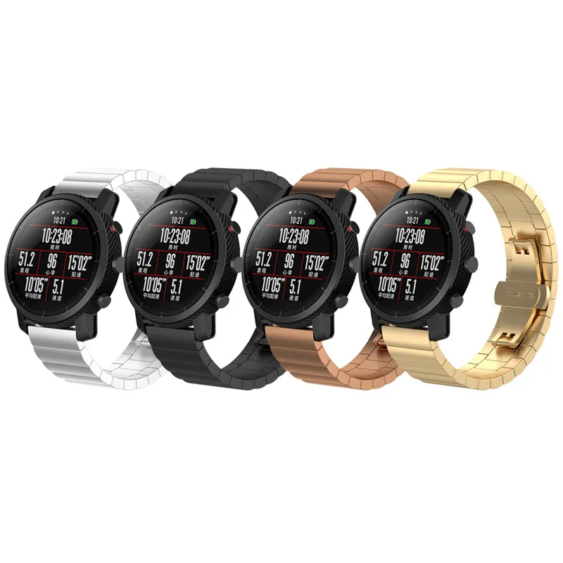 Металлический ремешок из нержавеющей стали для Xiaomi Huami Amazfit GTR 47 мм Смарт-часы браслет для Amazfit Bip/Stratos 3/2 2 S/Pace/GTS