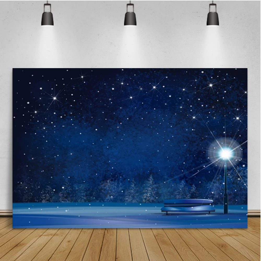 

Laeacco Dark Blue Night Scenery Glitter Starry Sky Street Lamp Room Decor Portrait Backdrop Photographic Photo Background