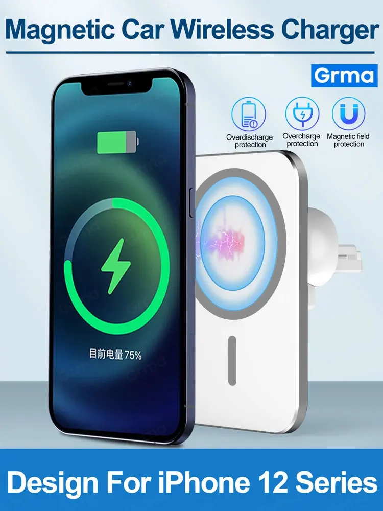 GRMA Original Magnetic Car Vent Mount for iPhone 12 Pro Max Wireless Fast Charging Car Bracket Phone Holder for iPhone 12 mini