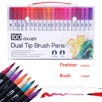 

120 PCS Colors FineLiner Dual Tip Brush Pen Drawing Painting Watercolor Art Marker Pens for Coloring Manga Calligraphy markers