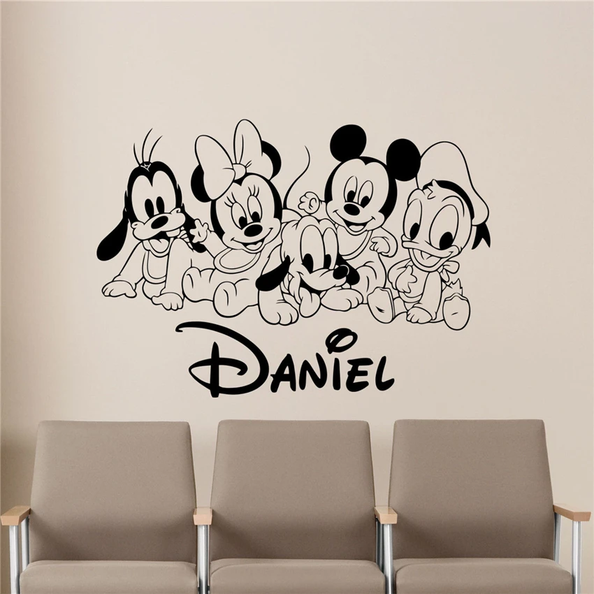 7style Disney Custom Name Mickey Minnie Mouse Vinyl Wall Sticker Decor For Nursery Room Kids Room wall stickers Decoration