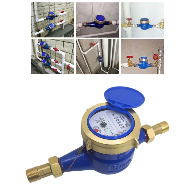 Water Meter Heavy Duty Brass Flow Measure Tap Cold Water Meter Home Garden Wet Table Measuring Tools Measurement