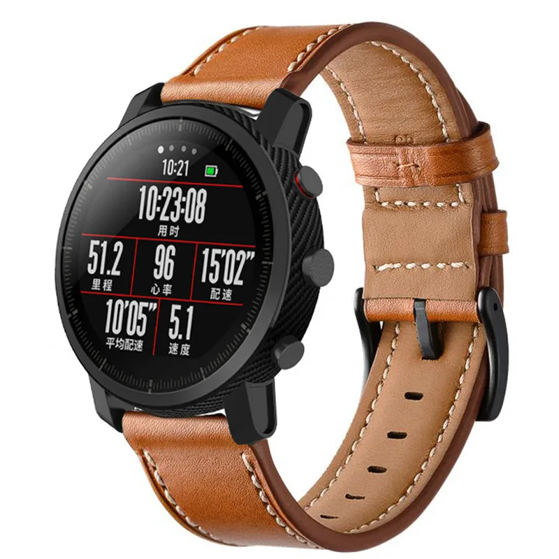 Ремешок из натуральной кожи для часов Xiaomi Huami Amazfit Stratos 2 2S pace Amazfit GTR 47 мм сменный Браслет для часов Ремешок